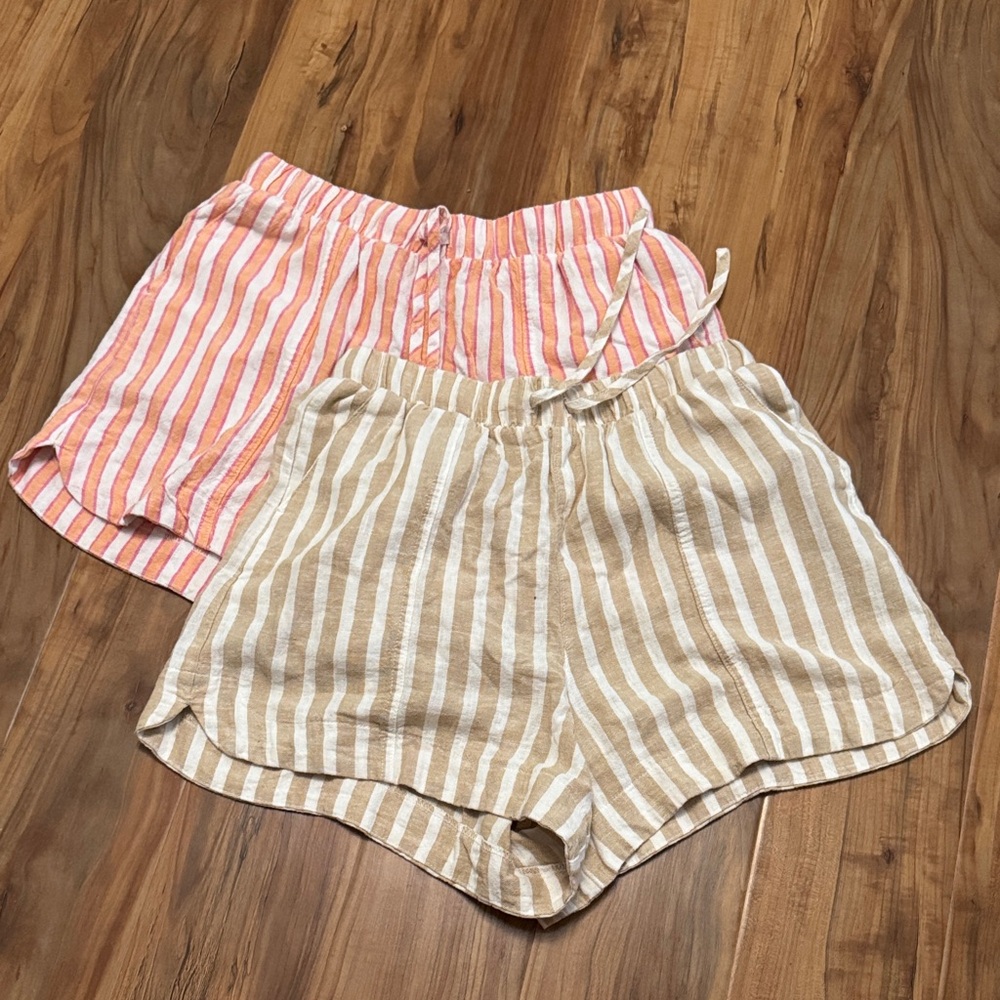 Universal Thread High Waist Striped Shorts - Coral and Beige